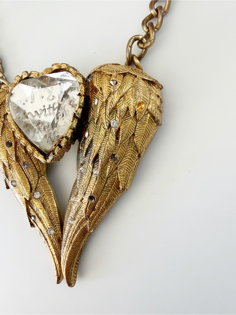 Vintage Betsey Johnson Heart Angel Wings Fly With Me Statement Necklace - Picture 5 of 11